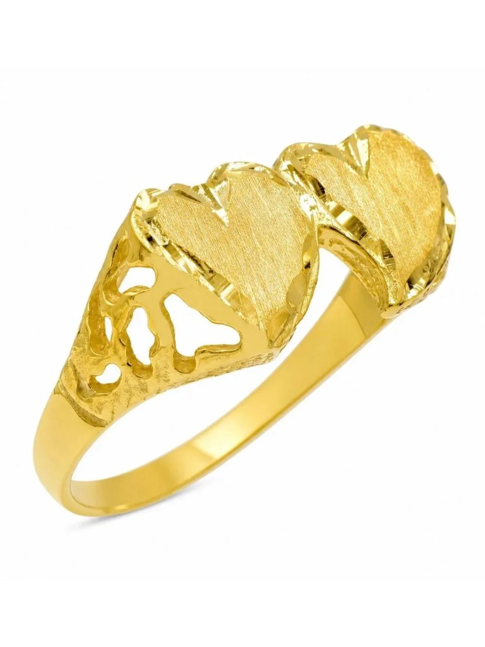 Double Heart Ring Solid 10k Yellow Gold